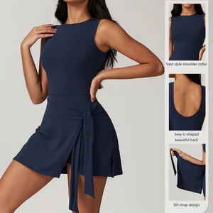 YT8793 Abito Corto Sportivo Estivo da Yoga con Bretelle e Imbottitura sul Petto, Vestito Aderente Casual per Fitness e Tennis con Schiena Scoperta - Product Image 5