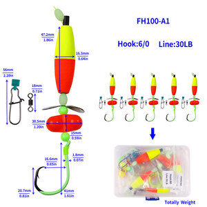 Venta al por mayor FH100 6/0 #8/0 #10/0 #5 unids/caja aparejos flotantes de bagre círculo luminoso brillante anzuelos de aparejos de pesca con hilanderos de Metal - Product Image 2