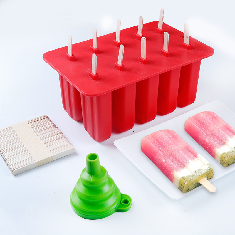 10 Cavities DIY Food Grade Silicone Ice Cream Freezer Mold Popsicle Ice Cream Mold
