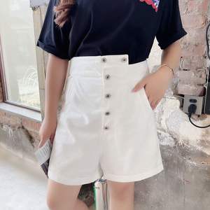 Salopette courte en jean taille haute asymétrique Runqi N8062 pour femme, grandes tailles, noire et blanche, boutonnée, style tendance - Product Image 3