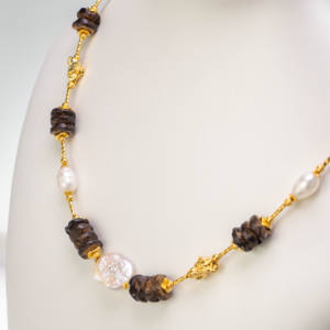 Ensemble de Chaînes Bohèmes en Alliage de Cuivre avec Pierre Œil de Tigre, Perle d'Eau Douce et Motif Géométrique Nez de Cochon, Réaction Maillard, Niche Unique - Product Image 6