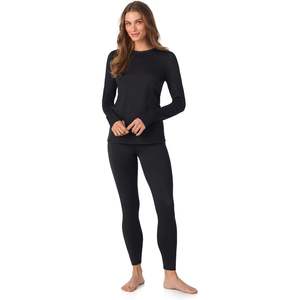 Ensemble de sous-vêtements thermiques doublés en polaire pour femmes avec chemise à manches longues et leggings pour les journées froides - Product Image 1