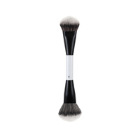 Pinceau double tête noir et blanc pour poudre, fard à joues et illuminateur – Outil de beauté professionnel avec étui de rangement
