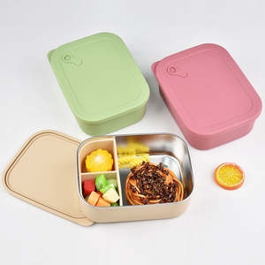 Fiambrera Bento de acero inoxidable portátil a prueba de fugas con logotipo personalizado para niños con divisor extraíble de silicona - Product Image 4