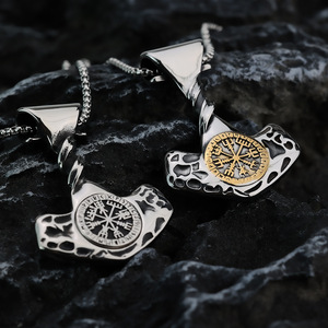 Collar con colgante de ancla vikinga de acero inoxidable yunnique con diseño de brújula rúnica para hombre, joyería de regalo - Product Image 1