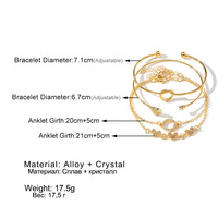Ensemble de 4 bracelets tendance en alliage avec nœud cœur, bijoux, bracelet ouvert à nœud cœur en diamant pour femme