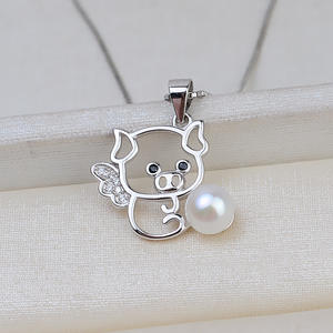 Colgante de Plata S925 con Diseño de Cerdo del Zodiaco Chino, Accesorio para Joyería DIY, 6-8 Perlas, Colgantes Finos con Forma de Cabello, Base Vacía, Número de Artículo 1943 - Product Image 2