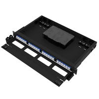 Panel Patch Fiber Optik Desain Tetap 1U 96F Baja Hitam Cold Rolled yang Dapat Disesuaikan, Tipe H, Pelat Fused, Konektor LC FM4H1, Garansi 30 Tahun