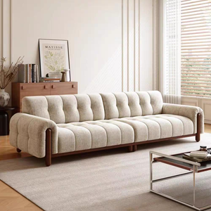 Modern Tufted Fabric <b>Sofa</b> Three Seat With Wood Legs Chesterfield Style Living Room Furniture - Product Image 3