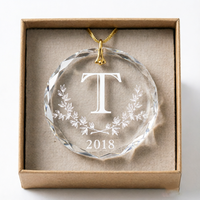 Ornement en cristal transparent gravé avec un monogramme personnalisé, décoration de Noël personnalisée pour la famille