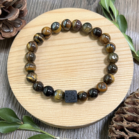 Bracelet diffuseur d'arômes chic en pierre de lave et jaspe naturel, perles carrées, pour homme