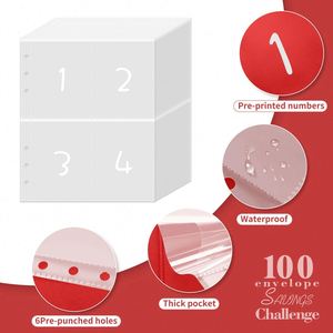 A5 Leather Cover Red 100 Days <b>Envelopes</b> Money Saving Challenge Budget Planner with Spiral Elastic Band to Save $5050 Customized - Product Image 4