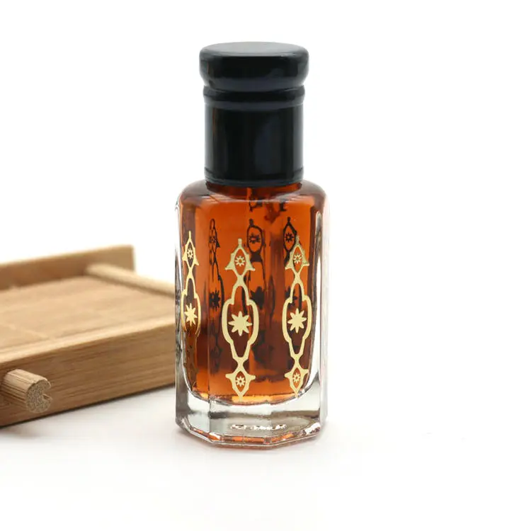 Parfum Etherische Olie Verpakking 3Ml 6Ml 12Ml Attar Glazen Fles Met Sticker En Black Cap