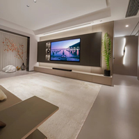 Meuble TV moderne en bois avec éclairage LED et design cheminée, mural, relevable, gain de place, écologique, pour salon, hôtel, hôpital
