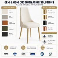 Chaise de salle à manger nordique de couleur personnalisée, nouvelle arrivée 2025, pieds dorés en métal, luxe moderne