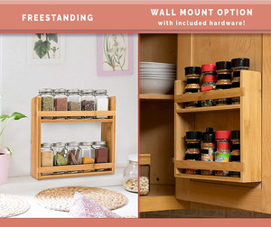 Étagère à épices en bois à 2 niveaux pour cuisine, organisateur de condiments pour garde-manger et rangement de placard - Product Image 2