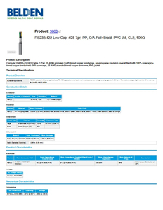 Câble BELDEN RS232/422 Low Cap # 28-7pr, PP, O/A Foil+Braid, PVC Jkt, CL2, 100 BELDEN 9808 - Product Image 3