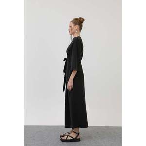 Vestido Básico Negro con Cinturón para Mujer, Marca Soul, con Detalle en la Cintura - Cómodo para Uso Diario, para Ocasiones Casuales o Elegantes - Product Image 4