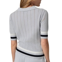 Pull Polo Tricoté Léger et Ajusté pour Femme 100% Coton, Manches Courtes, Bordure Contrastante, Style Preppy – Vente en Gros Personnalisée