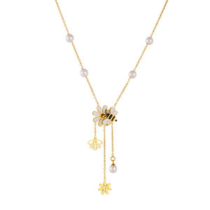 Collar de Moda de Acero Inoxidable 316L Resistente al Agua y al Deslustre, Chapado en Oro de 14k y 18k, con Colgante de Abeja y Flor para Mujer - Product Image 6