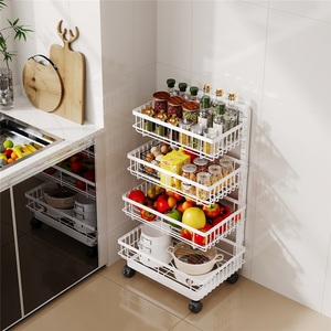 Iron <b>Portable</b> Kitchen Storage Holder with Single-Tier Mobile <b>Trolley</b> Frame for Snacks and Kitchen Supplies - Product Image 3