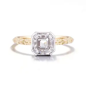 Asscher Wedding Anniversary 14K Real Solid Yellow Gold Solitaire Ring Women IGI Asscher Cut D VVS Lab Grown Diamond Engagement Ring
