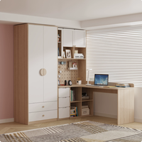 Meubles de bureau classiques pour la maison, bureau d'ordinateur en bois, table d'étude pour deux enfants avec armoire