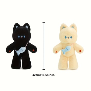 Wholesale Plush <strong>Black</strong> <strong>and</strong> <strong>White</strong> <strong>Cat</strong> with Fish Doll <strong>Stuffed</strong> Animal Home Decoration Christmas Gift Soft <strong>Cat</strong> with Fish Backpack Toy - Product Image 1