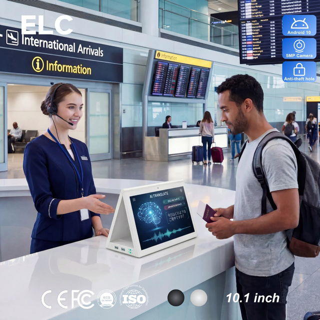 Professional AI Language Translator Device for Airport Terminal Information Desk for Real-time Two-way Voice Translation Display