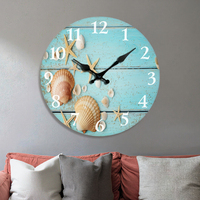 Reloj de pared de cuarzo silencioso para uso doméstico, número de concha marina Retro, cara única para sala de estar, dormitorio, cocina, caja de estilo playero de verano
