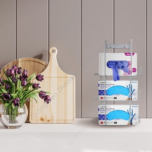 <b>Wall</b> Mounted 3 Tier Glove Box Organizer Metal <b>Hanging</b> Medical Kit <b>Storage</b> Rack Rectangle White - Product Image 1