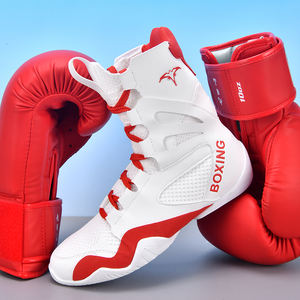 Bottes de boxe et de lutte professionnelles pour hommes, chaussures de musculation respirantes, résistantes à l'usure, antidérapantes, en cuir véritable - Product Image 4