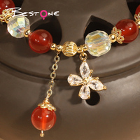 Bracelet à breloques personnalisé Bestone Carte Bélier Lion Scorpion Adaptation Papillon Bracelet à breloques Agate rouge perle ronde Bracelet extensible pour femme