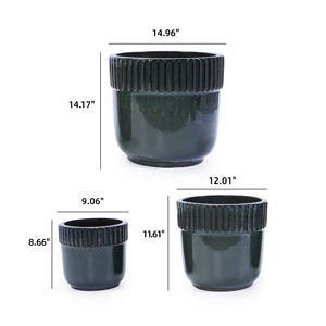 Set di 3 vasi in ceramica neri a coste da 15, 14 e 9 pollici per piante grasse, uso interno ed esterno, per davanzali - Product Image 3