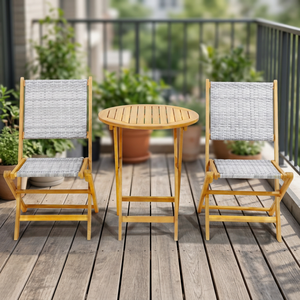 Conjunto de Café de Madera de Acacia de Moda - Mesa Redonda y 2 Sillas Duraderas y Ecológicas para Patio de Villa al Aire Libre - Product Image 4