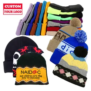 Personalize Patch bordado PU Fabricantes De Woolie De Lã De Malha Chapéus Logotipo Led Chapéu De Inverno Dois Tons Gorro De Caxemira