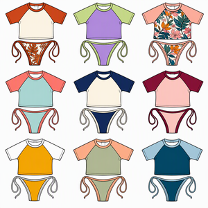 Fabricante de Trajes de Baño Reciclados, Top de Manga Corta con Cuentas y Diseño Personalizado, Shorts de Baño, Conjunto de Bikini para Mujer - Product Image 2