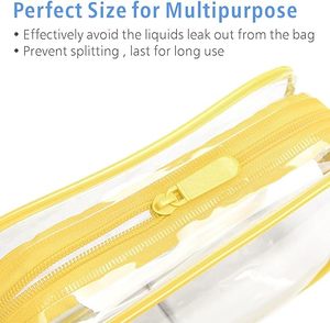 Trousse de Toilette de Voyage Transparente en PVC Jaune avec Fermeture Éclair et Coutures Renforcées – Idéale pour les Vacances - Product Image 2