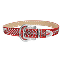 Ceinture rouge en strass pour femme, ceinture western scintillante en cristal, motif à carreaux, accessoire de mode pour soirée