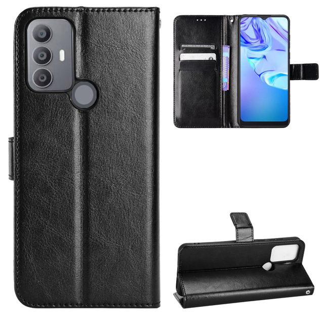 Hot Selling TPU+PU Leather Black Wallet Shockproof Anti-Fall Phone Case for TCL 30SE 30E 305 306