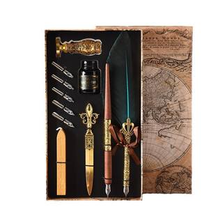 Ensemble de stylos plume rétro élégant de style européen, largeur d'écriture en métal de 0,5 mm avec boîte à carte du monde - Product Image 2