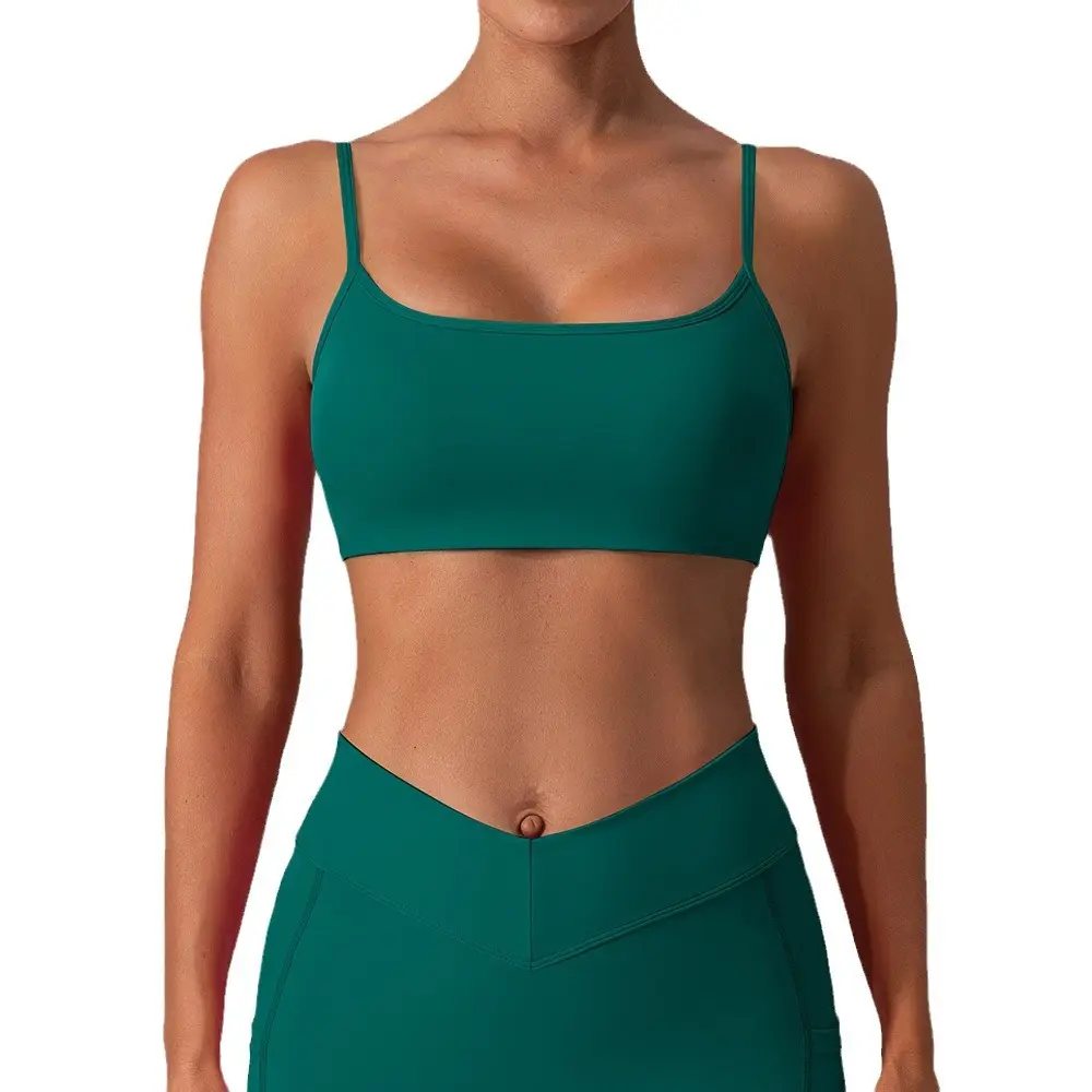 2024 màu đen mới tái chế Nylon Spandex Skinny Dây đai cao hỗ trợ phụ nữ áo ngực thể thao với miếng đệm có thể tháo rời