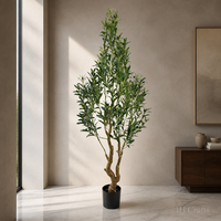 Olivo Artificial Mediterráneo de 1.8m con Tronco Retorcido y Esculpido, Frutos Negros, Planta de Seda Ecológica y Duradera para Hotel o Boutique