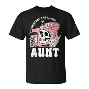 Camiseta Cool Auntie Club Skeleton Skull, cuello redondo negro, unisex, talla para adultos - Product Image 1