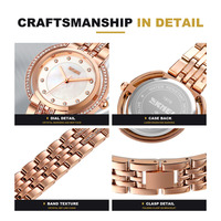 Montre-bracelet à quartz SKMEI 1979 pour femme, bracelet en alliage, lunette sertie de diamants, cadran nacré, résistance à l'eau 3 ATM, élégante pour mariage et soirée