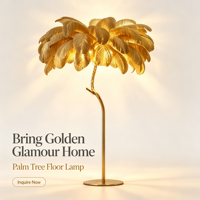 Lampe sur pied moderne de luxe léger en plumes d'autruche, en résine dorée en forme d'arbre, avec LED, pour salon, chambre et décoration d'angle
