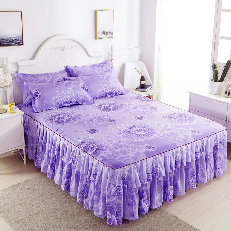 38 ألوان التنانير السرير مجموعة مزدوجة طبقة المفرش الأزهار ملايات سرير مطبوعة الثنائي كامل الملكة الملك حجم المخدة ملاءات