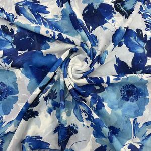 Tela de impresión digital floral grande azul de moda posterior 70gsm 100% gasa de seda compuesta de poliéster - Product Image 4