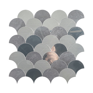 Fish Scale Metallic Silver Color <b>Mirror</b> Surface Peel and Stick Aluminium Mosaic Wall Tiles - Product Image 1