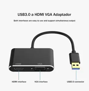 USB 3.0 HDM VGA 어댑터 케이블 USB3.0 멀티 포트 듀얼 출력 디스플레이 1080P 오디오 비디오 컨버터
